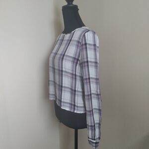 Loft Cropped Plaid Long Sleeve Top Women's XS Pink Preppy Summer Academia‎